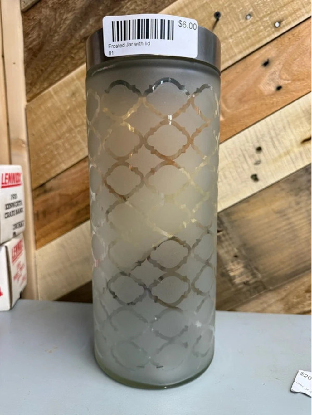 Vintage frosted jar with lid